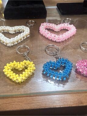 Beaded Heart Keychain - Blue